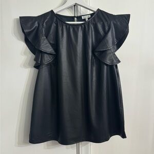 NWOT TCEC Women's Black Short Flutter Sleeve Top Size Large